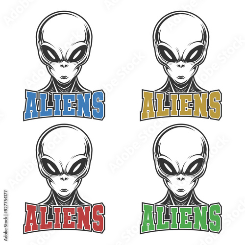 Aliens Illustration Clip Art Design Shape. Mascot Silhouette Icon Vector.
