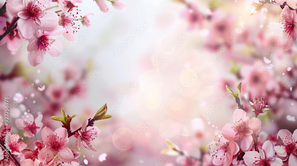 Artistic spring floral border with pink blossoms on soft pastel background, elegant seasonal design for invitations, greeting cards, and wedding stationery, perfect for springtime celebrations and nat Artistic spring floral border with pink blossoms on soft pastel background, elegant seasonal design for invitations, greeting cards, and wedding stationery, perfect for springtime celebrations and nat
