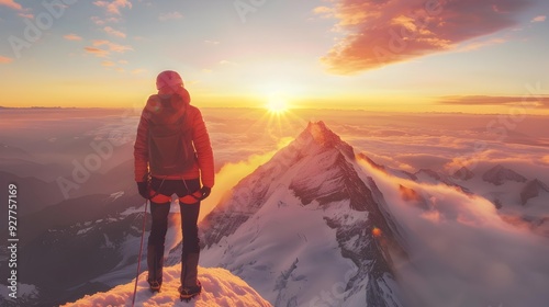 Conquering the peak solemnly against the backdrop