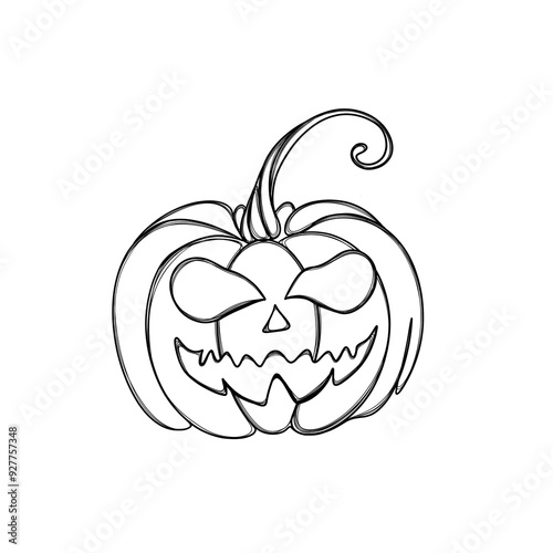 Funny Jack O Lantern halloween pumpkin freehand Line Art template Halloween s...