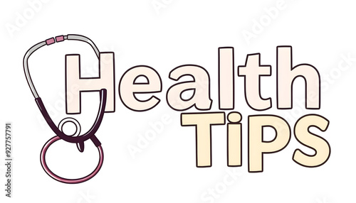 Health Tips text with stethoscope , health and medical concept isolated with white highlights, png photo