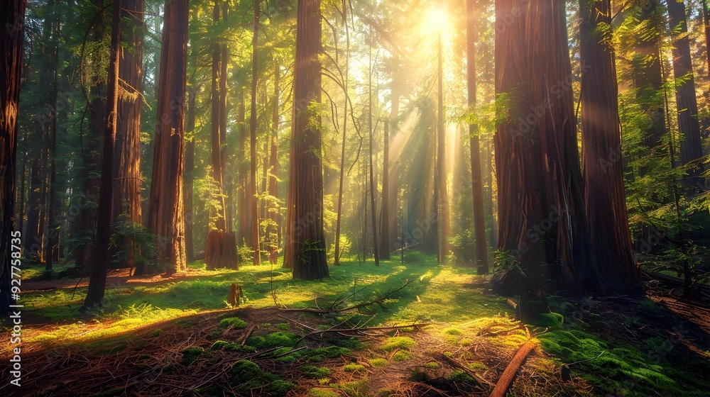 Fototapeta premium A clearing among the redwoods where tall trees picture