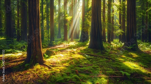 A clearing among the redwoods where tall trees