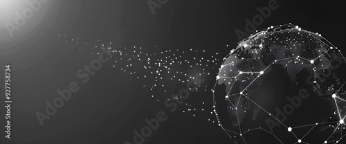 background with bubbles, Panoramic abstract dot and triangle connection background., The world is connect and smaller concept, Digital futuristic Earth minimalism background.