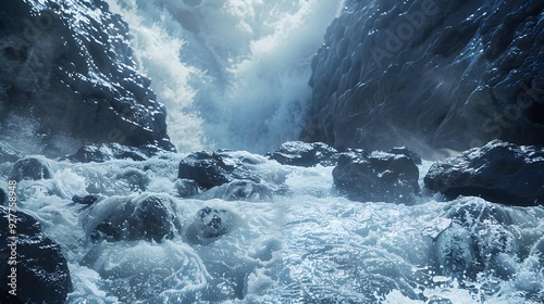 A huge threshold where water rushes rapidly along
