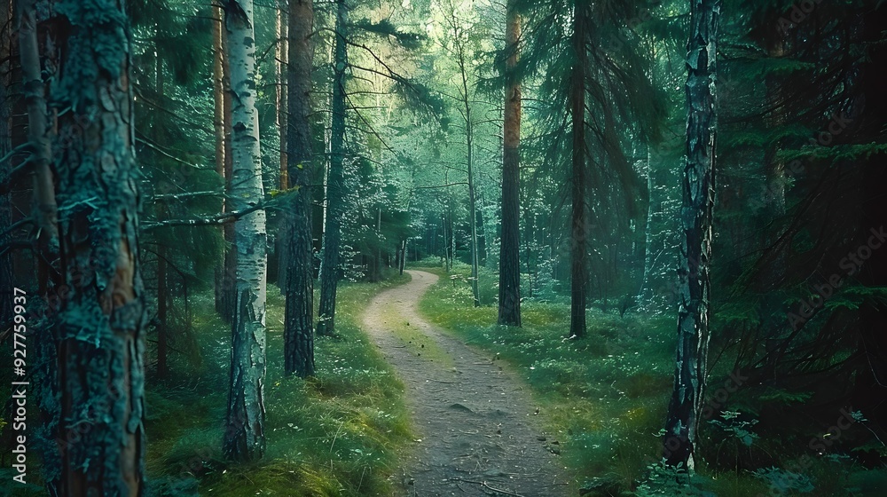 Fototapeta premium A walk along a forest path in finland image