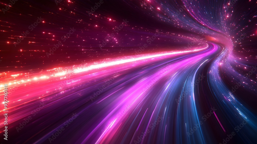 Abstract Purple and Silver light trails illustrating the rapid transfer of information through networks, highlighting internet speed, efficient data transfer, and advanced computing Abstract Purple and Silver light trails illustrating the rapid transfer of information through networks, highlighting internet speed, efficient data transfer, and advanced computing