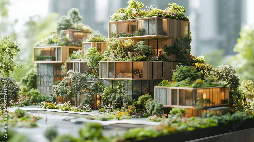 3d rendering of a eco-friendly architectural model of a sustainable ...