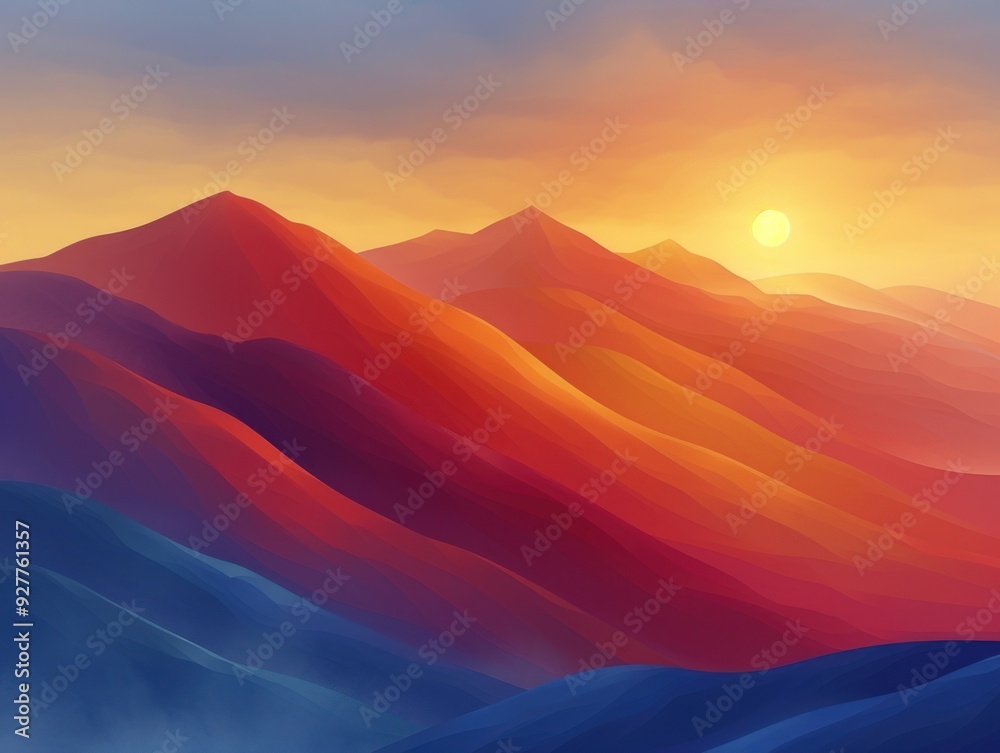 A scenic view of a mountain range illuminated by a setting sun