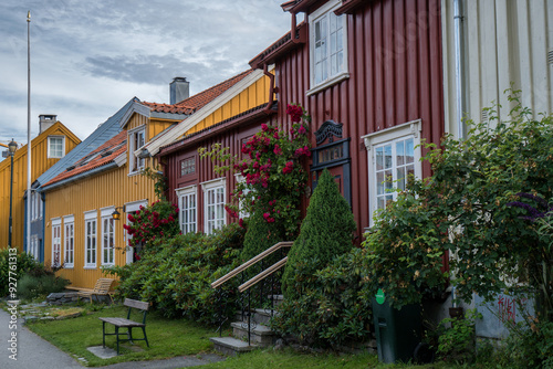 Old colorful wooden houses in Trondheim, Norway.