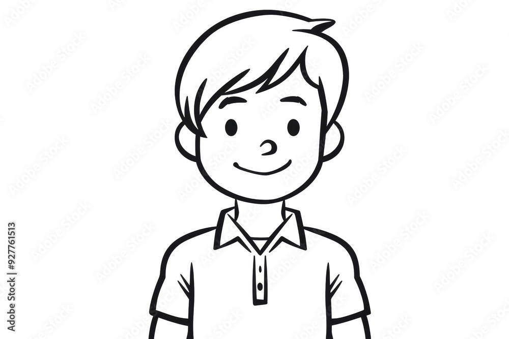Boy with the Smile. Lineart of a Kid on White Background. Generative AI. Boy with the Smile. Lineart of a Kid on White Background. Generative AI.