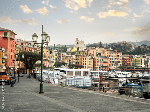 panorama of the marina in Santa margherita ligure, with its many tourist attractions, many pleasure boats and colourful houses