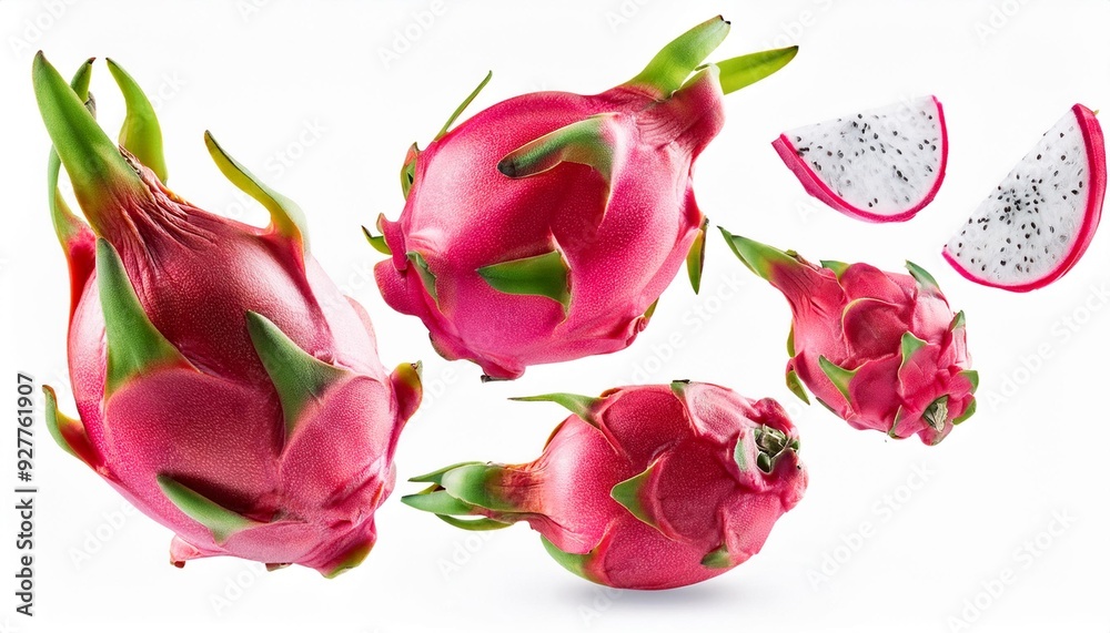 Dragon Fruit in the air, isolated on white background Dragon Fruit in the air, isolated on white background