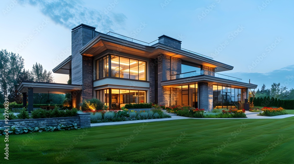 The residence is modern with large panoramic windows The residence is modern with large panoramic windows