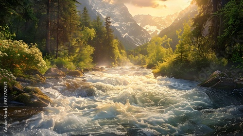 The gornaya river with turbulent streams rushing photo