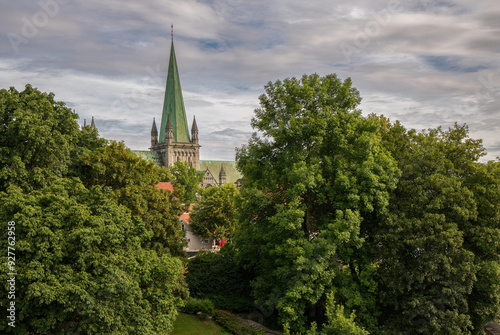 View of the Nidaros Cathedral in Trondheim, Norway.