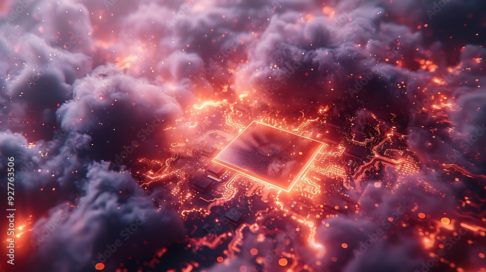 CPU floating in a cosmic void with star-like particles and dust swirling around it, double exposure on white background, soft glow from cosmic energy, intricate celestial design, hd quality. CPU floating in a cosmic void with star-like particles and dust swirling around it, double exposure on white background, soft glow from cosmic energy, intricate celestial design, hd quality.
