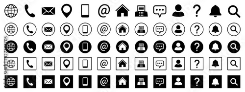 Contact icons set, contact us. Web icons set email, phone, web, location, home, address, faq, information, support, search icon collection, communication contact