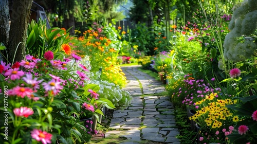 Fototapeta Naklejka Na Ścianę i Meble -  The gardens are delightful with many flowering plants