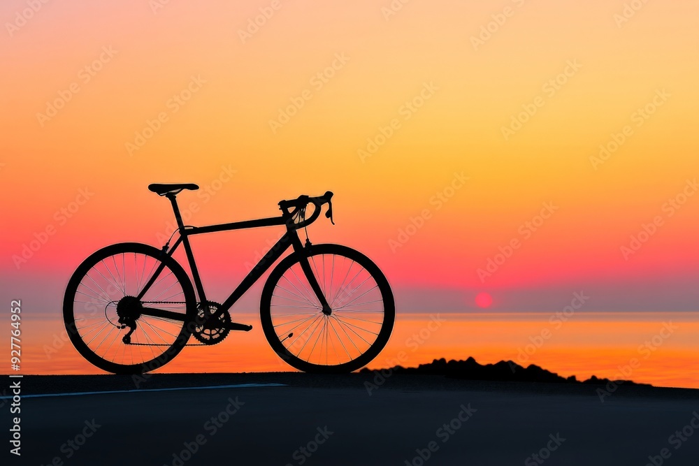 Serene Sunset Silhouette of a Road Bicycle by the Sea Serene Sunset Silhouette of a Road Bicycle by the Sea