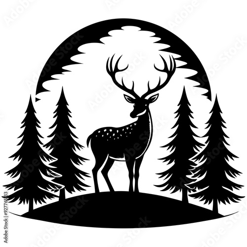 Deer standing tall on a hilltop silhouette vector illustration