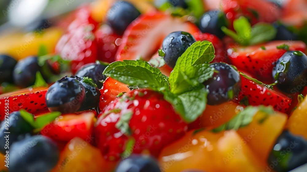 Salads fruit with melon strawberries blueberries and mint Salads fruit with melon strawberries blueberries and mint