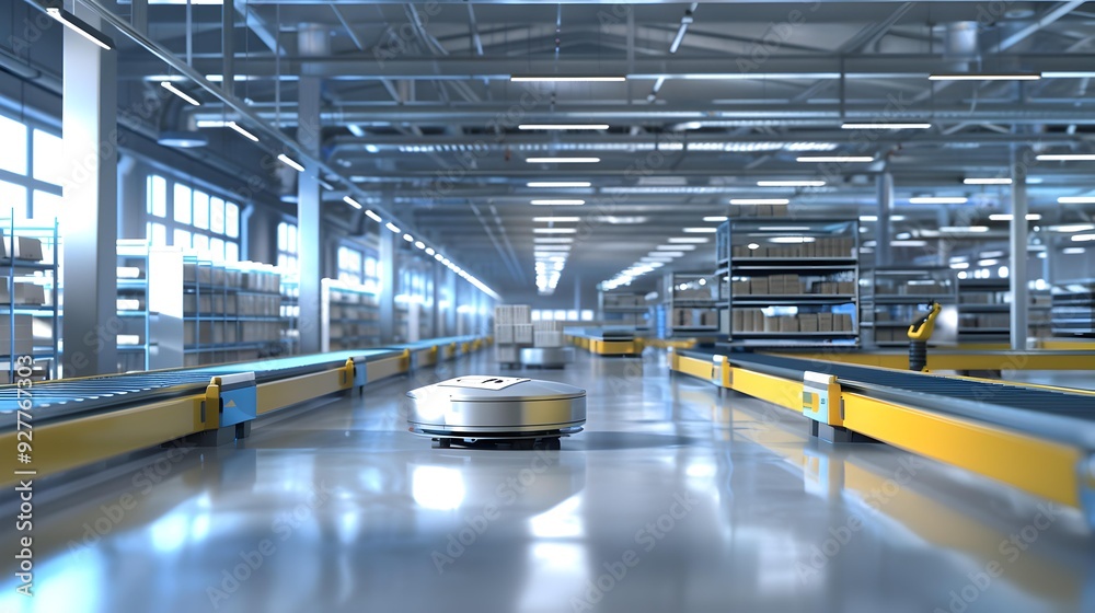 An automated warehouse where robots sort and move img An automated warehouse where robots sort and move img