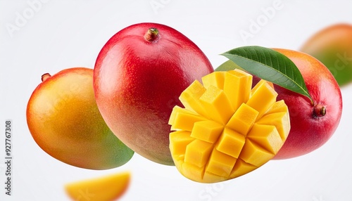 mango floating in the air, isolated on transparent background