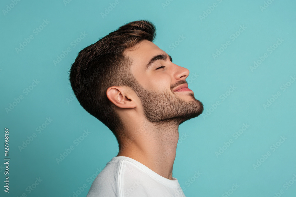 Fototapeta premium A close up of a man's face with her eyes closed