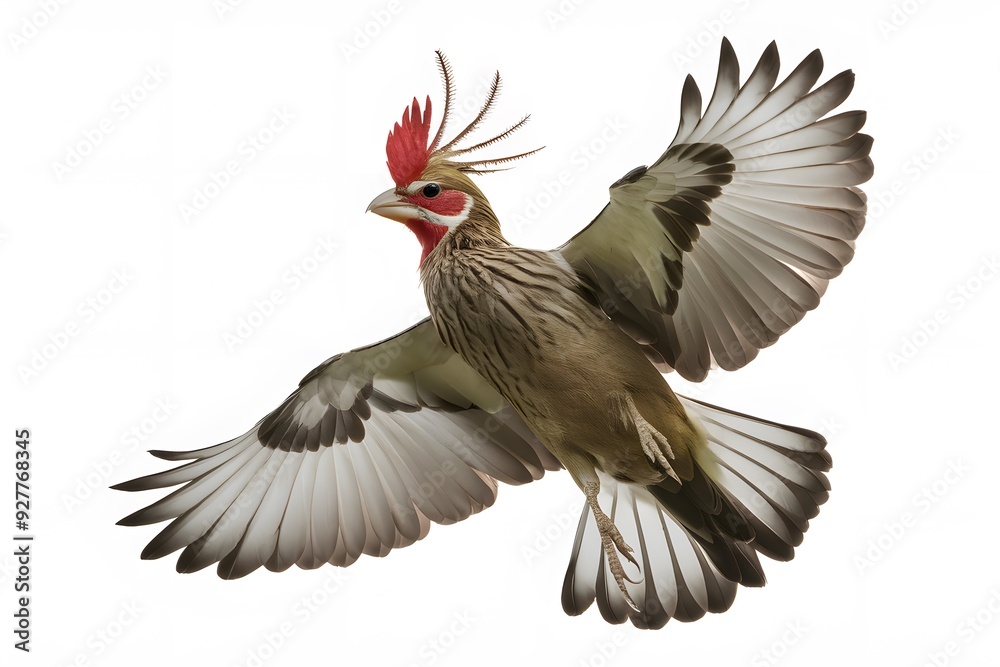 Fototapeta premium Andean Cock-of-the-rock Bird Flying on a White Background, Photo Realistic, Wallpaper, Cover and Screen for Smartphone, Cell Phone, Computer, Laptop, 9:16 and 16:9 Format