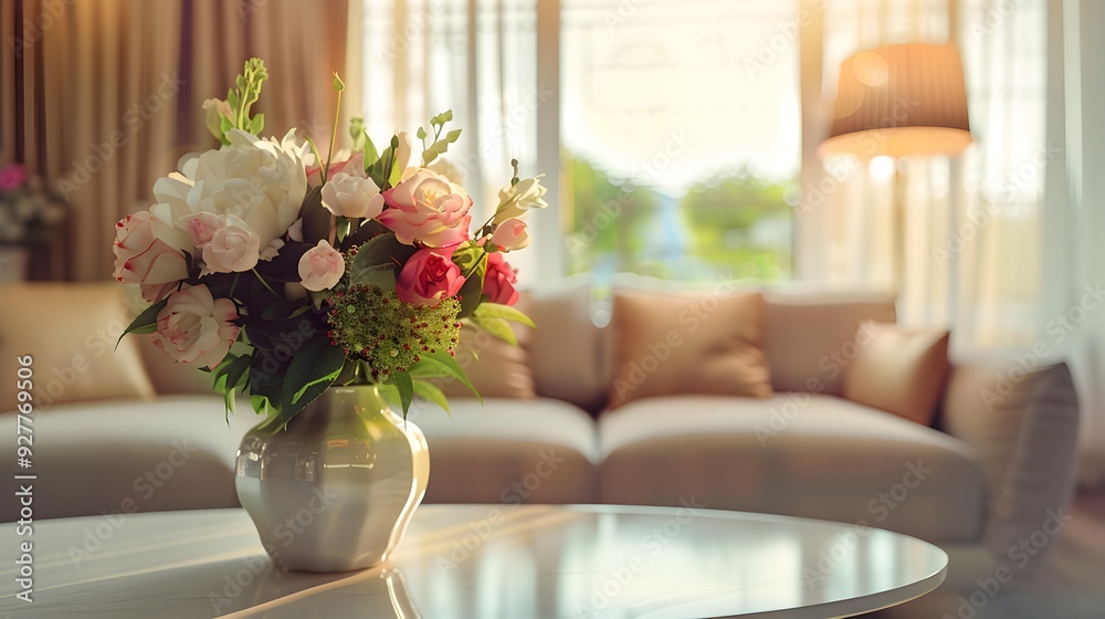 Coffee table decorated with flowers in an elegant Coffee table decorated with flowers in an elegant