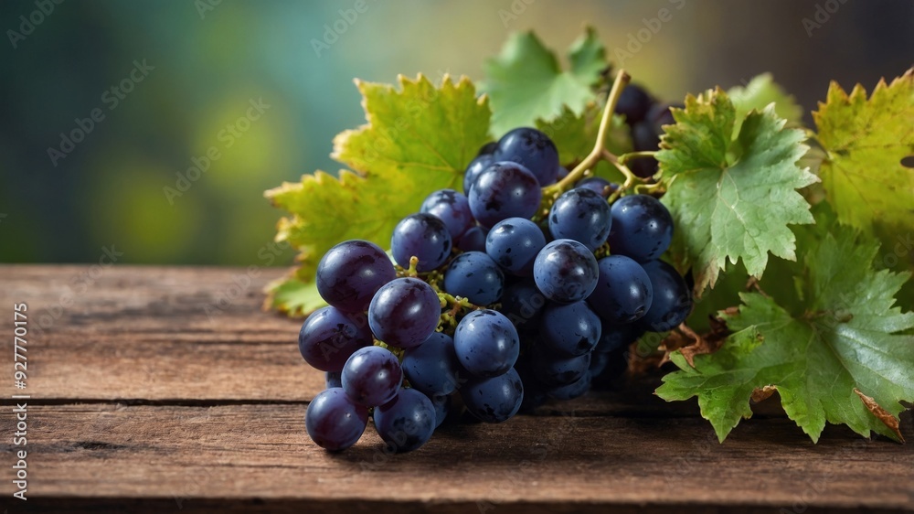 copyspace features Background surface wooden weathered a on leaves grape vibrant and grapes blue of up Close. copyspace features Background surface wooden weathered a on leaves grape vibrant and grapes blue of up Close.