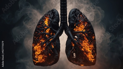 Background Black on Flames in Engulfed Lungs.