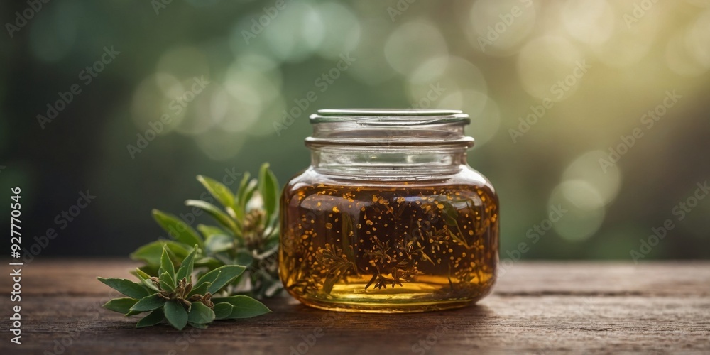 A jar filled with a natural blend of essential oils ready to be added to a refreshing ice bath. A jar filled with a natural blend of essential oils ready to be added to a refreshing ice bath.
