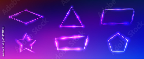 Set of neon double frames with shining effects