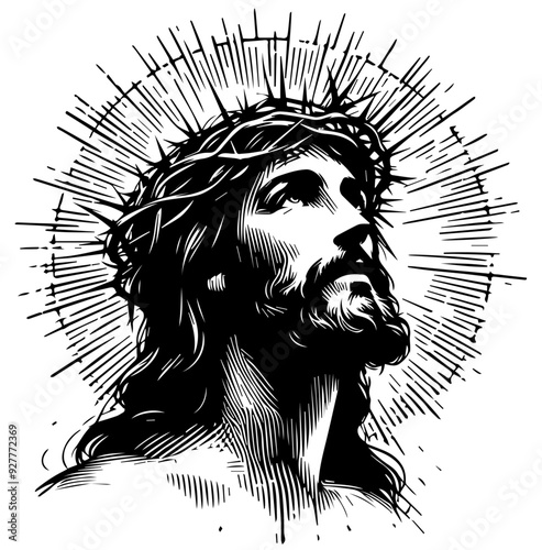 engraving style, laser cutting Jesus Christ vector transparent background