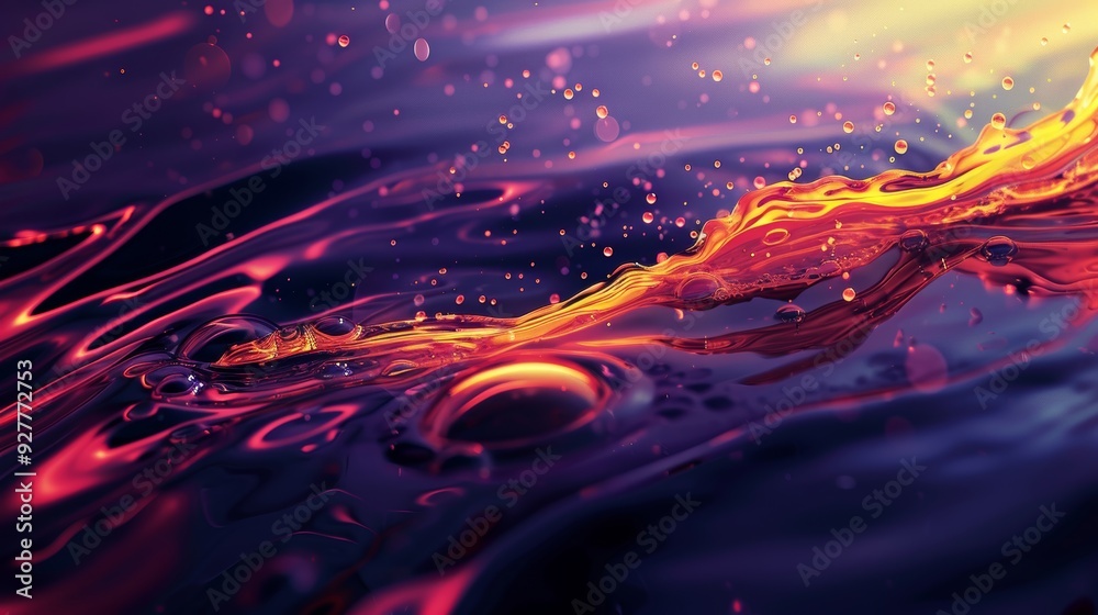 Closeup Illustration of Oil Bubbles with Glowing Veins in Liquid. Closeup Illustration of Oil Bubbles with Glowing Veins in Liquid.