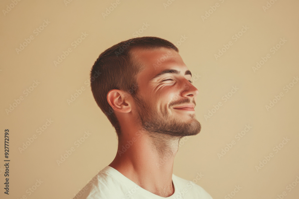 A close up of a man's face with his eyes closed A close up of a man's face with his eyes closed