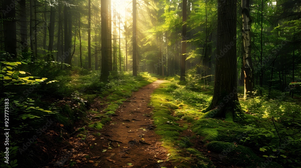 Fototapeta premium The path winds through the forest its edges