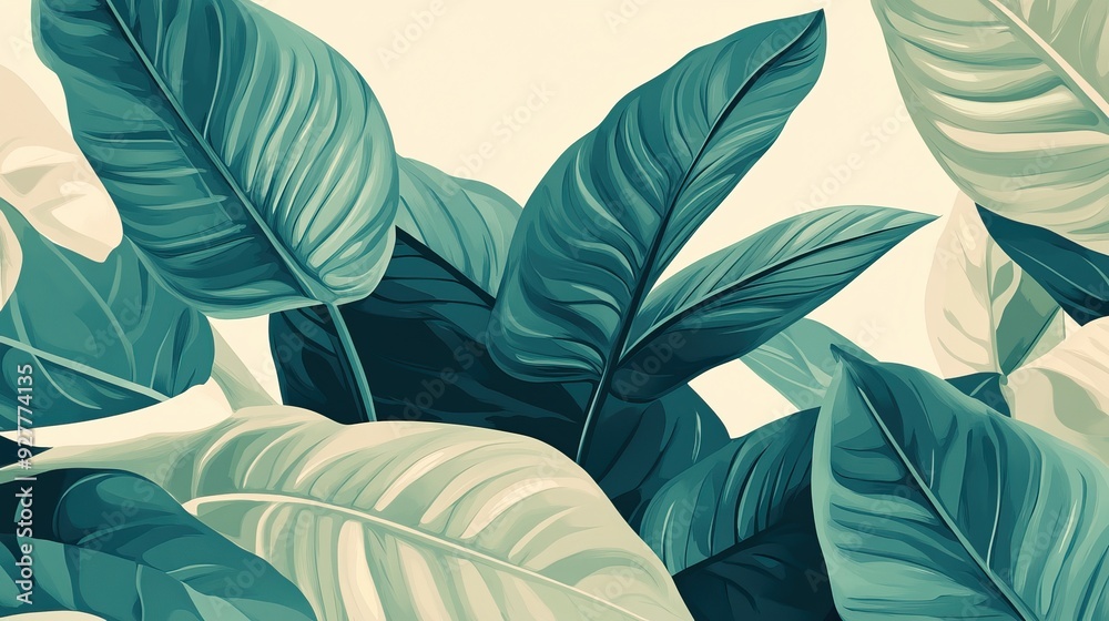custom made wallpaper toronto digitalMinimalist Illustration of Green Leaves on a Light Background. Mural wallpaper. AI generated image