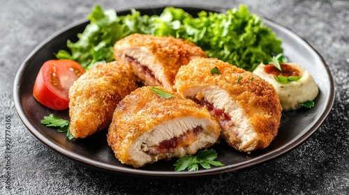 Crispy Chicken Cordon Bleu with a Side of Salad