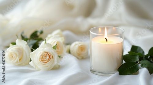 White Candle and Roses