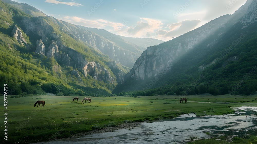The glubokoe gorge is surrounded by high mountains The glubokoe gorge is surrounded by high mountains