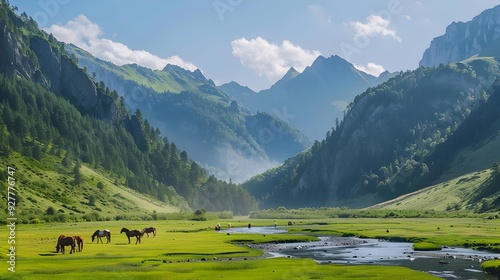 The glubokoe gorge is surrounded by high mountains photo