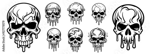 collection of dripping skull illustrations in bold style