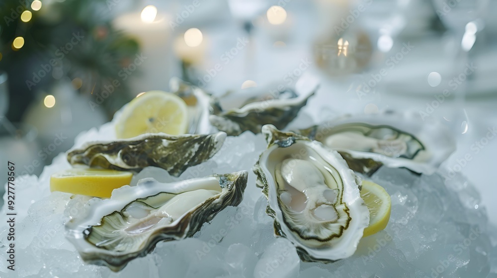 Buffet delicious oysters served on an ice bed image Buffet delicious oysters served on an ice bed image