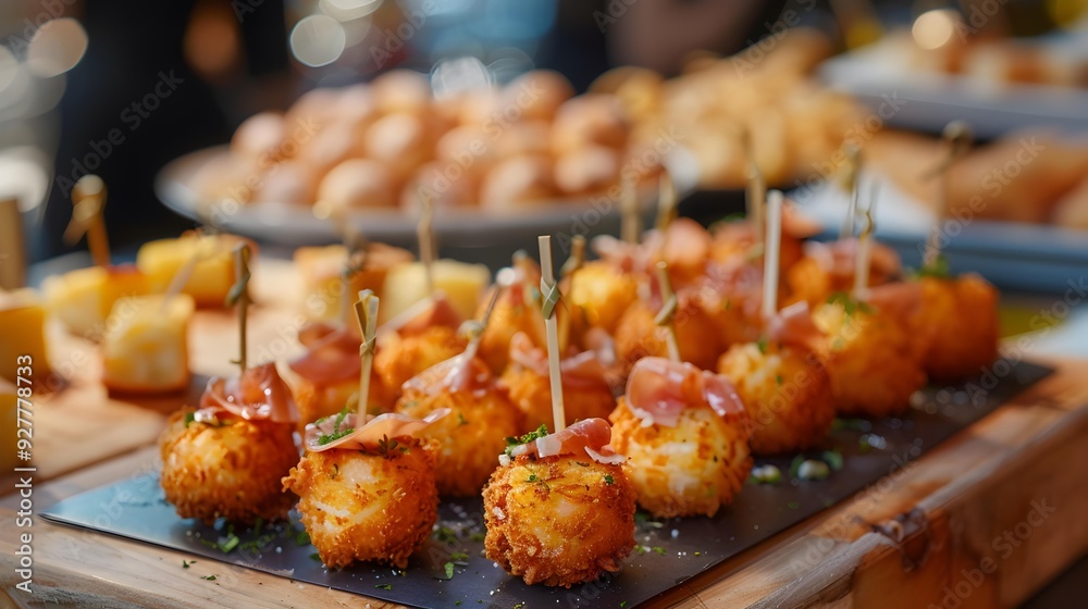 Buffet miniature croquettes with cheese and ham served picture Buffet miniature croquettes with cheese and ham served picture