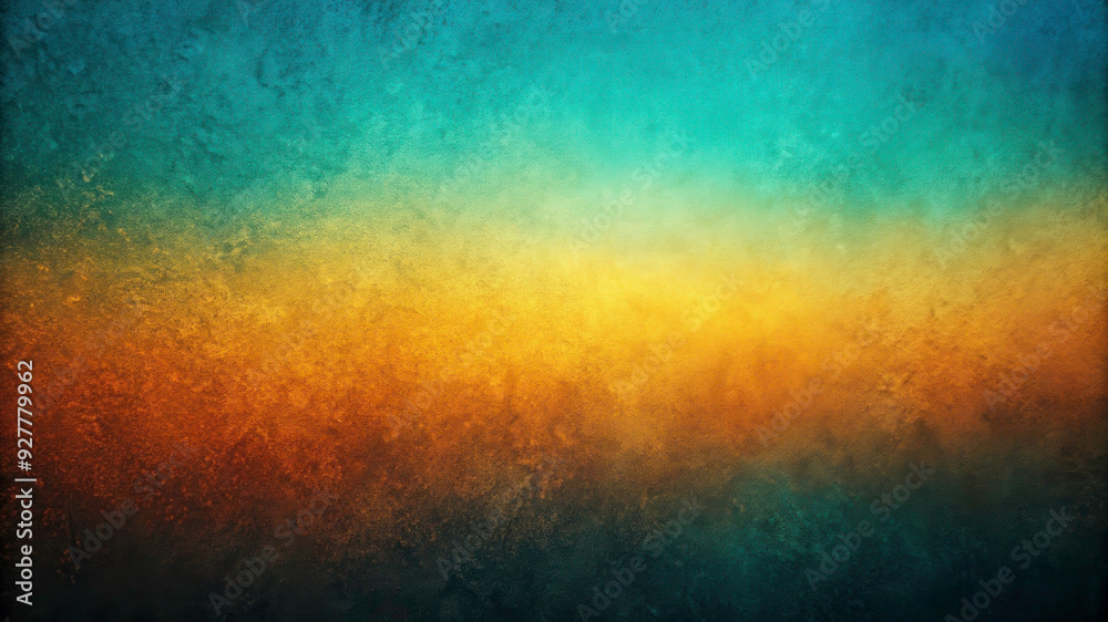 Obraz premium Abstract Teal, Orange, and Yellow Gradient with Grainy Noise Texture on Black Background