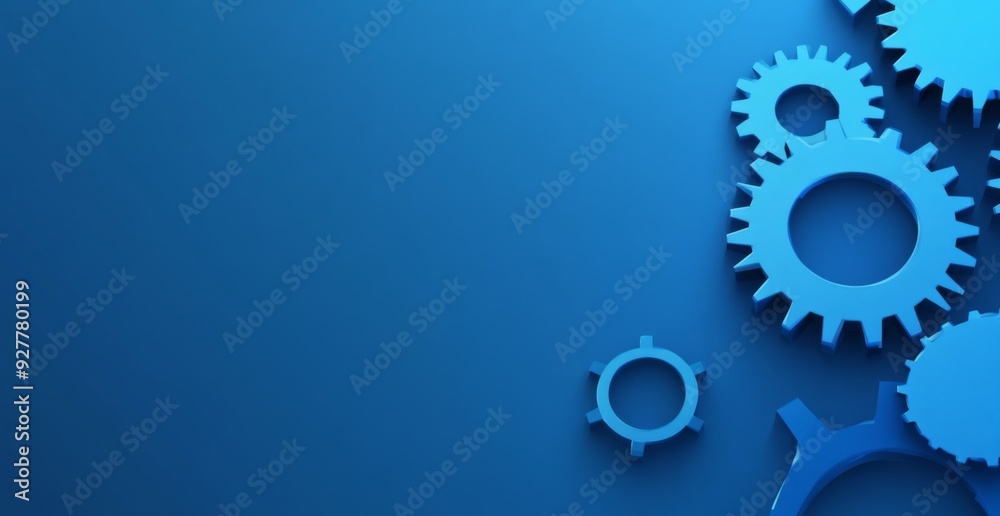 Simple Gear Icon on Abstract Blue Background Symbolizing Precision and Motion in Business Technology and Product Development Simple Gear Icon on Abstract Blue Background Symbolizing Precision and Motion in Business Technology and Product Development