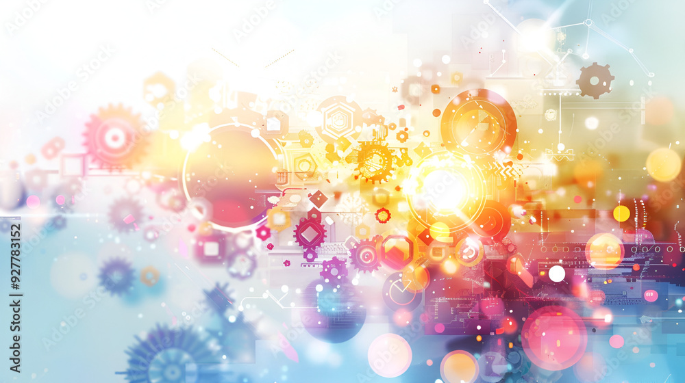 Obraz premium Vibrant colorful abstract background with glowing gears and lights